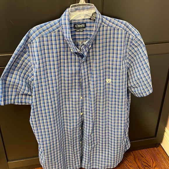 Mens chaps easy care button down short sleeve shirt. Size XXL Blue check. - Picture 1 of 7